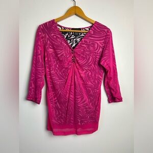 VTG Y2K Dolcetti Pink Zebra Patterned Women's Top Size S Barbiecore Bee fabric